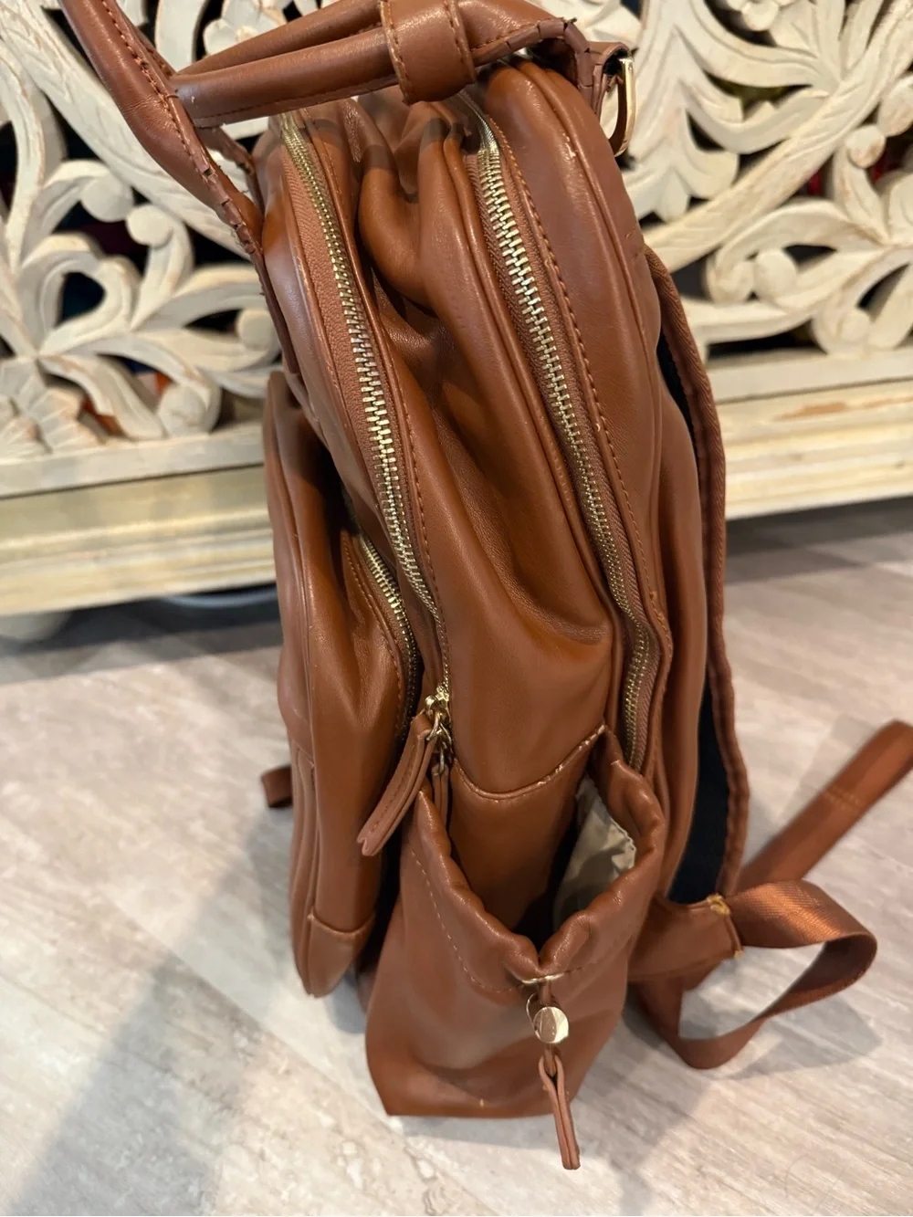 JuJuBe Million Pockets Deluxe Backpack Spice Brown Vegan Leather Diaper Bag